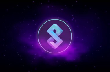 Dijital arkaplanda kripto para birimi logoları var. Solanyum-ince sikke. 3d illüstrasyon.
