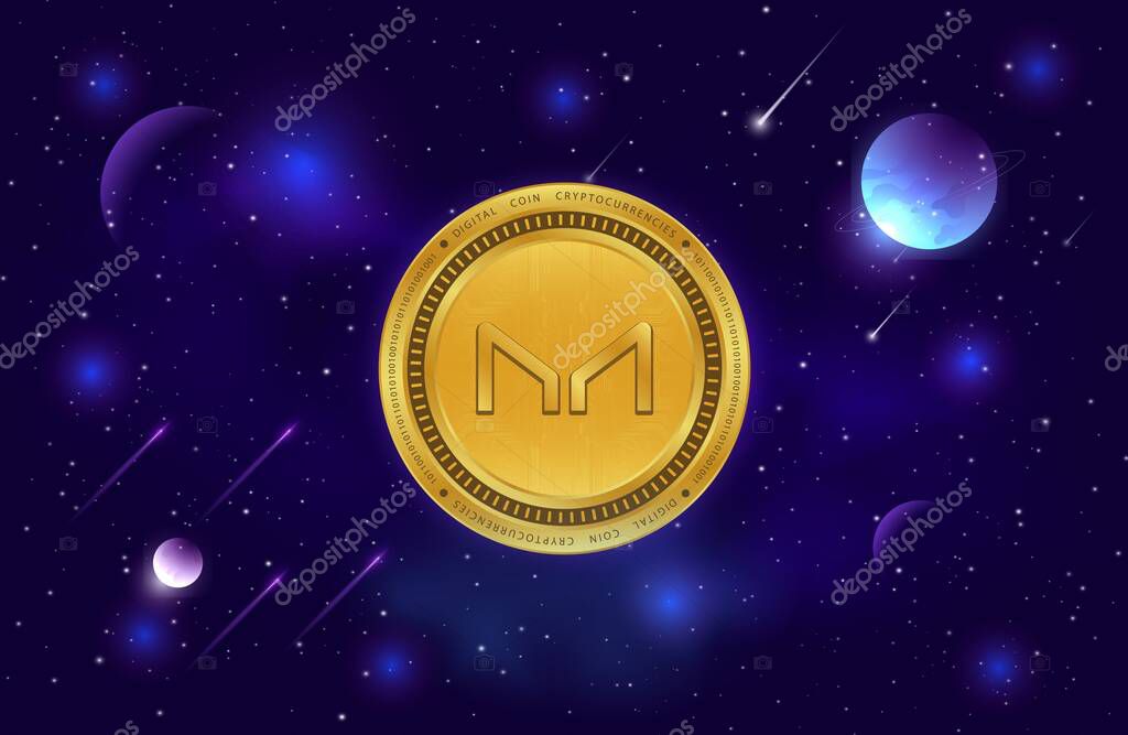 An image of the virtual currency maker-mkr coin on a digital background. 3d illustrations.