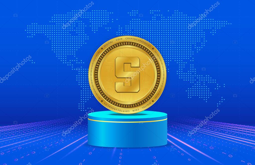 Sandbox-sand virtual currency logo on abstract background. 3d illustrations.
