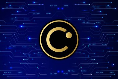 Dijital bir arkaplanda Celsius-cel sanal para birimi görüntüsü. 3d illüstrasyon.