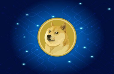 Dijital arkaplanda dogecoin-dog kripto para biriminin görüntüleri. 3d illüstrasyon.