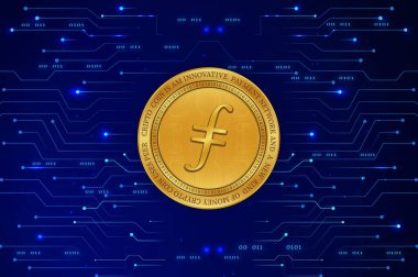 Dijital arkaplanda filecoin-fil sanal para biriminin görüntüsü. 3d illüstrasyon.