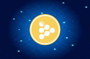 Dijital arkaplanda iexec-rlc şifreli para birimi resimleri. 3d illüstrasyon.