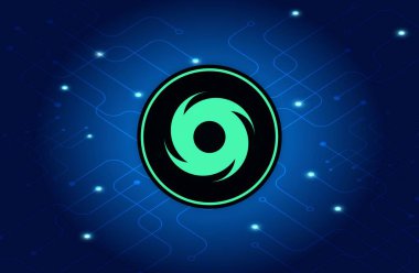 Dijital arkaplanda kripto para birimi logoları var. Kasırga, bozuk para. 3d illüstrasyon.