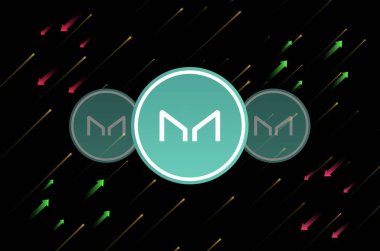 Dijital arka planda sanal para üreticisi-mkr madeni parasının bir görüntüsü. 3d illüstrasyon.