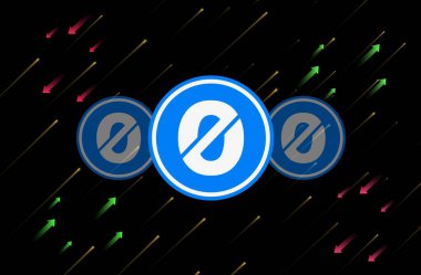 Dijital bir arkaplanda ogn sikkesi sanal para birimi görüntüsü. 3d illüstrasyon.