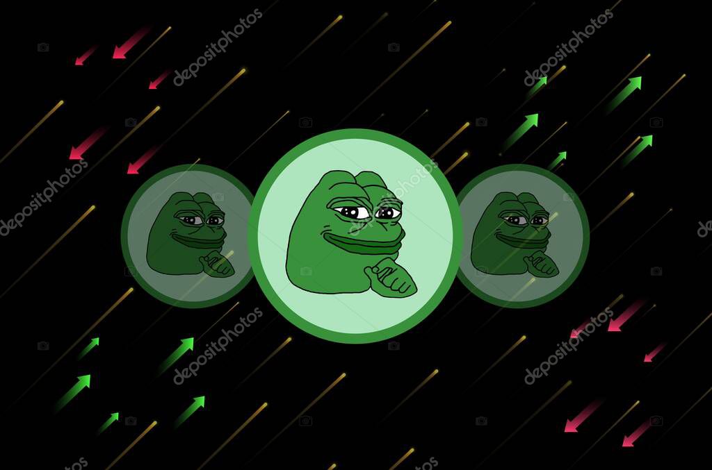 Images of the pepe logo on a digital background. 3d illustrations.