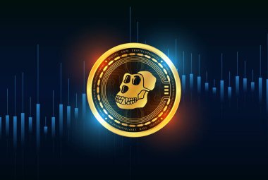 Dijital arka planda apecoin sanal para birimi görüntüsü. 3d illüstrasyon.