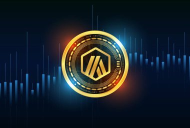 Arbitrum-yay sanal para biriminin dijital arkaplandaki görüntüsü. 3d illüstrasyon.