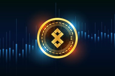 Dijital arkaplanda kripto para birimi logoları var. adex-adx madeni para. 3d illüstrasyon.
