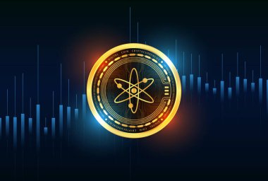 Dijital arkaplanda kozmos-atom kripto para birimi görüntüleri. 3d illüstrasyon.