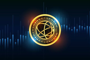 Dijital arkaplanda Celestia-tia şifreli para birimi logoları var. 3d illüstrasyon.