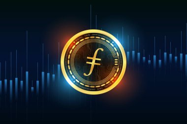Dijital arkaplanda filecoin-fil sanal para biriminin görüntüsü. 3d illüstrasyon.