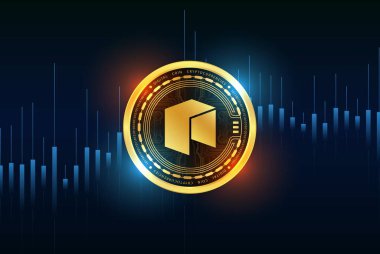 Dijital arkaplanda yeni sanal para birimi görüntüleri. 3d illüstrasyon.