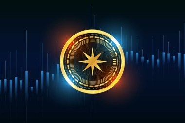 Dijital arkaplanda paralı sanal para birimi görüntüleri. 3d illüstrasyon.