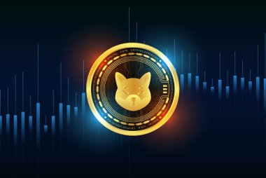 Shiba renkli arka planda sanal para birimi görselleri. 3d illüstrasyon.