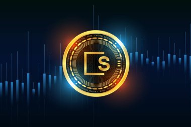 Dijital arkaplanda skale-skl şifreli para birimi logoları var. 3d illüstrasyon.