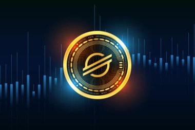 Dijital arkaplanda yıldız-xlm şifreli para birimi resimleri. 3d illüstrasyon.