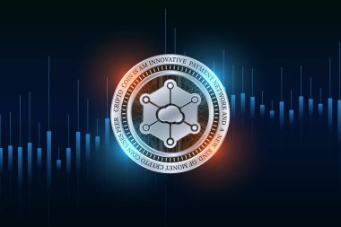 Dijital arkaplanda Storj kripto para birimi resimleri. 3d illüstrasyon.