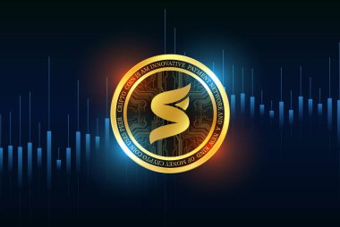 Dijital arka planda süper çiftlik süper sanal para birimi görüntüleri. 3d illüstrasyon.