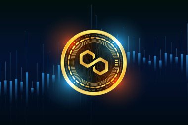 Dijital arkaplanda çokgen-matik kripto para birimi resimleri. 3d illüstrasyon.