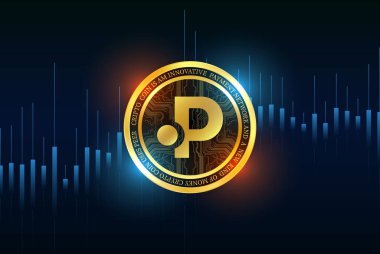 Polkastarter-pols dijital arkaplanda sanal para birimi görüntüleri. 3d illüstrasyon.