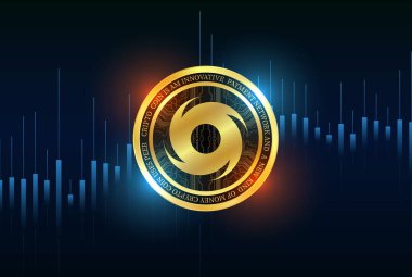 Dijital arkaplanda kripto para birimi logoları var. Kasırga, bozuk para. 3d illüstrasyon.