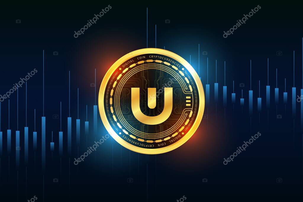 Ultra-uos virtual currency images on digital background. 3d illustrations.