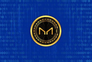 Dijital arka planda sanal para üreticisi-mkr madeni parasının bir görüntüsü. 3d illüstrasyon.