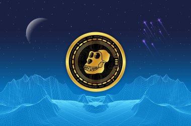 Dijital arka planda apecoin sanal para birimi görüntüsü. 3d illüstrasyon.