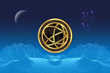 Dijital arkaplanda Celestia-tia şifreli para birimi logoları var. 3d illüstrasyon.