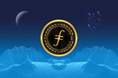 Dijital arkaplanda filecoin-fil sanal para biriminin görüntüsü. 3d illüstrasyon.