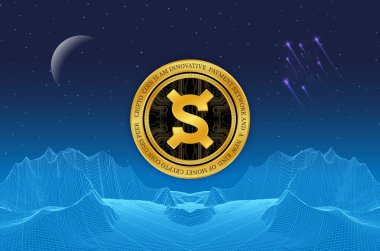 frax share-fxs dijital arkaplanda sanal para birimi resmi. 3d illüstrasyon.