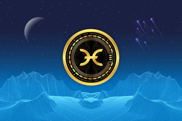 an image of the holo coin virtual currency on a digital background. 3d illustrations.
