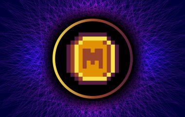 Dijital bir arkaplanda memecoin-mem sanal para birimi görüntüsü. 3d illüstrasyon.