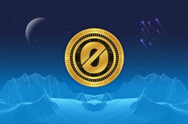 Dijital bir arkaplanda ogn sikkesi sanal para birimi görüntüsü. 3d illüstrasyon.