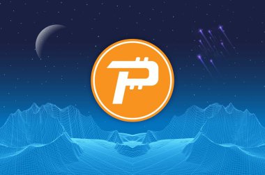 Dijital arkaplanda kripto para birimi logoları var. Pascal-Pasc madeni parası. 3d illüstrasyon.