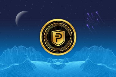 Dijital arkaplanda Pivx kripto para birimi resimleri. 3d illüstrasyon.