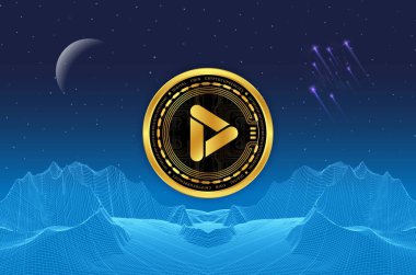 Dijital arkaplanda playdapp-pla sanal para birimi resmi. 3d illüstrasyon.