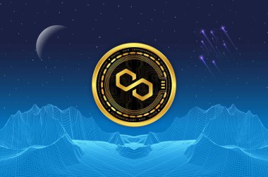 Dijital arkaplanda çokgen-matik kripto para birimi resimleri. 3d illüstrasyon.