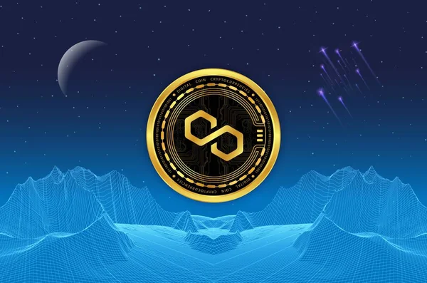 Dijital arkaplanda çokgen-matik kripto para birimi resimleri. 3d illüstrasyon.