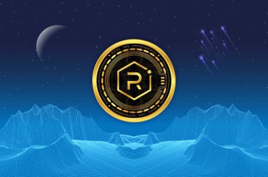 Dijital arkaplanda Raydyum-ışını sanal para birimi görüntüsü. 3d illüstrasyon.