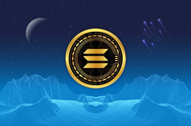 Dijital arkaplanda solana-sol sanal para birimi resmi. 3d illüstrasyon