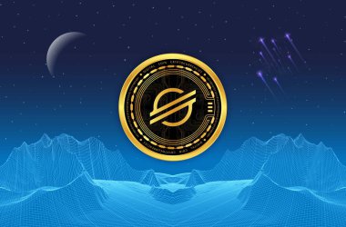 Dijital arkaplanda yıldız-xlm şifreli para birimi resimleri. 3d illüstrasyon.