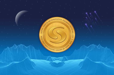 Sayısal arkaplandaki syscoin-sys şifreli para birimi resimleri. 3d illüstrasyon.