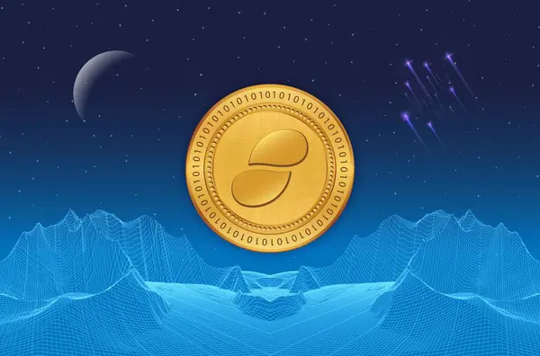 Dijital arkaplanda durum-durum sanal para birimi resimleri. 3d illüstrasyon.