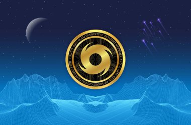 Dijital arkaplanda kripto para birimi logoları var. Kasırga, bozuk para. 3d illüstrasyon.