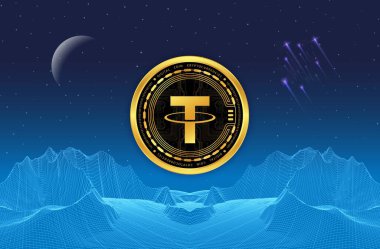 Dijital arkaplanda sanal para birimi resimleri var. 3d illüstrasyon.