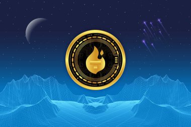 digital background image of theta fuel virtual currency. 3d drawings.