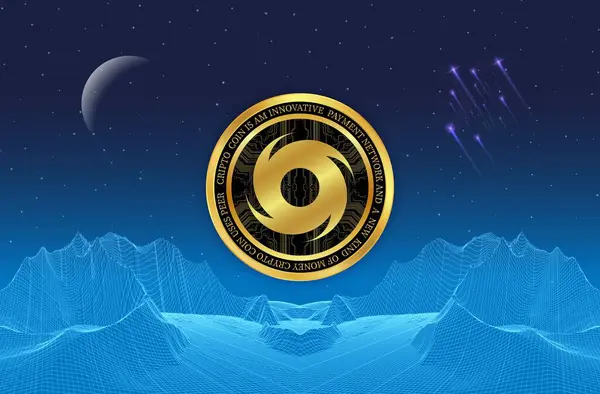 Dijital arkaplanda kripto para birimi logoları var. Kasırga, bozuk para. 3d illüstrasyon.